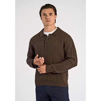 Strickpullover LINDBERGH "Strickpullover Relaxed Fit", Herren, Gr. M, braun (dk braun mel), Obermaterial: 80% Wolle, 20% Nylon, Rundhals, Pullover Strickpullover
