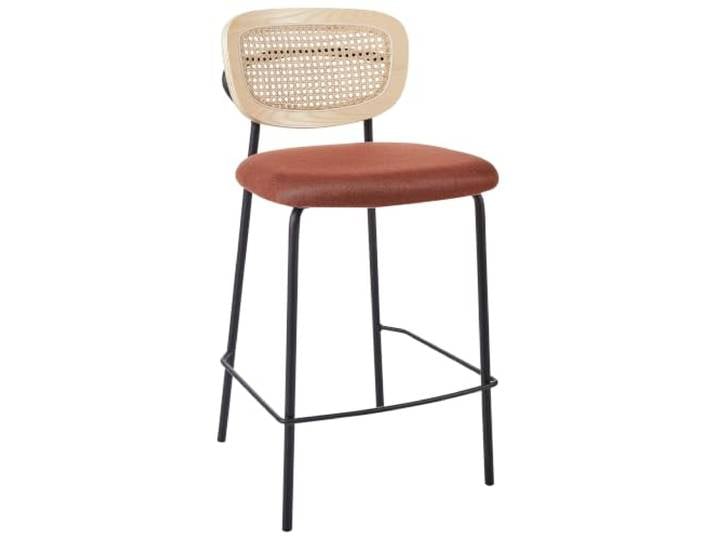 Beliani 2er Set Moderne Barstühle Wiener Geflecht Rattan Rückenlehne Hocker Polyester Sitz ohne Armlehne Schwarze Beine Orange Mayetta