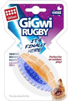 Uplifted Finds Titan Glow Rugby Squeak & Chew Toy blue orange l