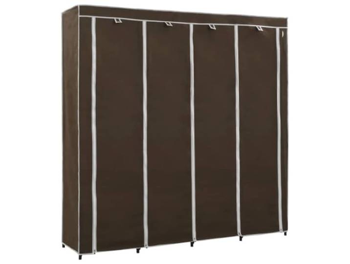 Schrank mit 4 Fächern, Braun, 175x45x170 cm, Eisen-Rahmen Eisenrahmen, Stoffbezug, Reißverschlüsse, 4 Fächer, Organisation von Kleidung und Schuhen