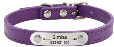 Uplift Picks SafeTag Personalized PU Leather Dog Collar With Engraved Name ID purple xs (22 27cm)