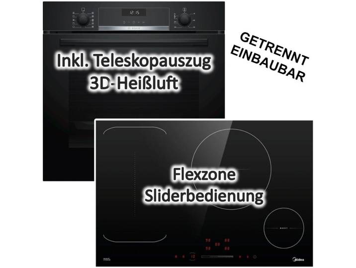 BOSCH Backofen-Set AutoPilot Teleskopauszug AirFry + Midea Flex-Induktionskochfeld 77cm