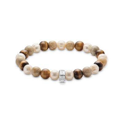 Armband THOMAS SABO "Charm Club: Bead-Armband" Gr. 17, braun (silberfarben, natur, braun, weiß, natur, braun), Armbänder, Damen, 17, Perlen Silber 925 (recycelt), Perlen, Silber 925 (recycelt), Armband, mit Türkis-Imitat, oder Jaspis und Tigerauge -...