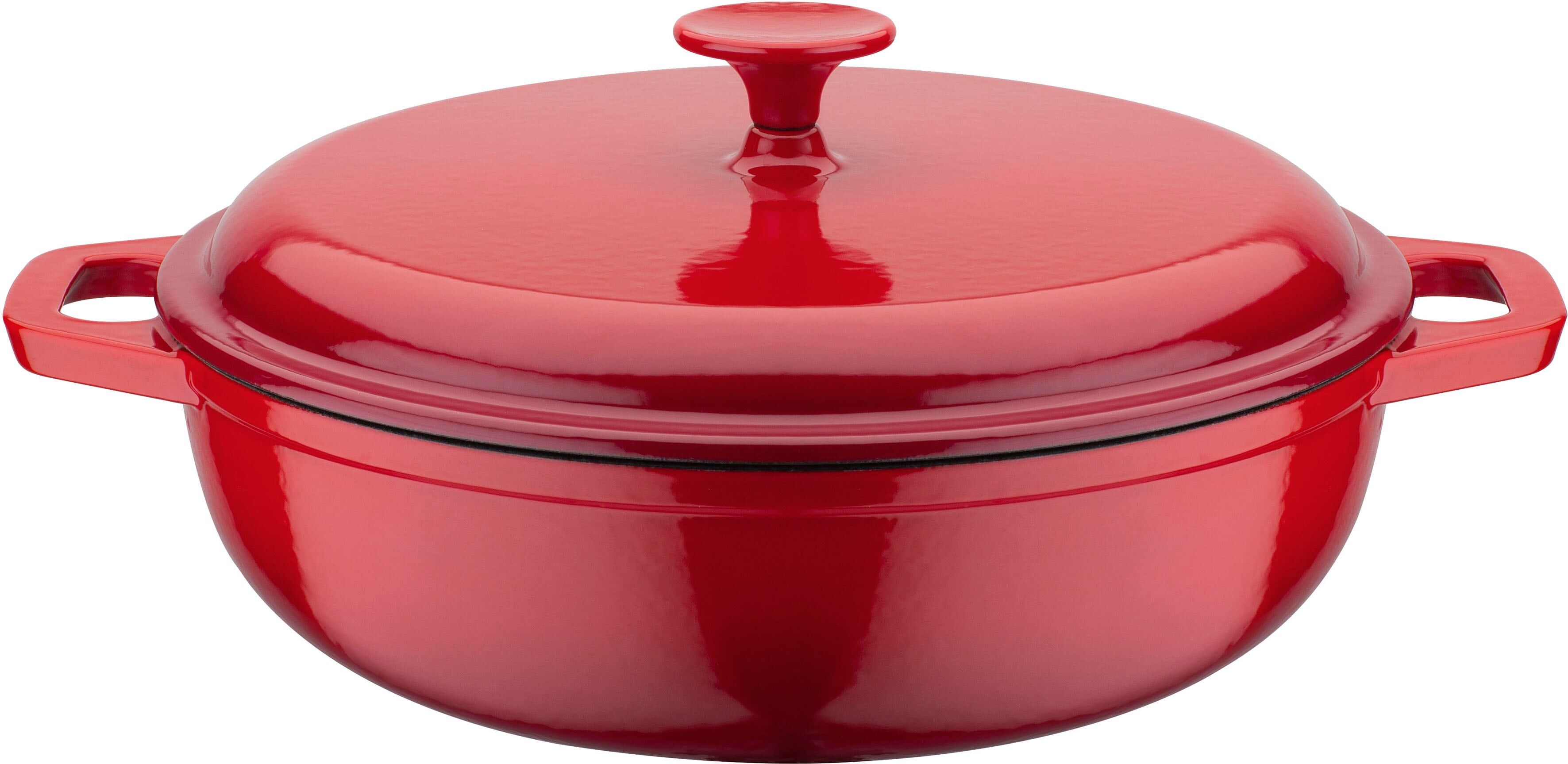 Schmortopf GSW "Red Shadow", rot (rot, schattiert), H:9cm Ø:30cm, Töpfe, Schmortopf, Dunstzapfen im Deckel zum Garen im eigenen Saft, Induktion, Ø 30 cm