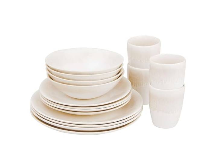 BUTLERS 16-tlg. Kombiservice für 4 Personen Steinzeug - ATLANTIS - Farbe Beige - Mit Tassen & Schalen - Spülmaschinenfest & mikrowellengeeignet - Kratzresistente Teller