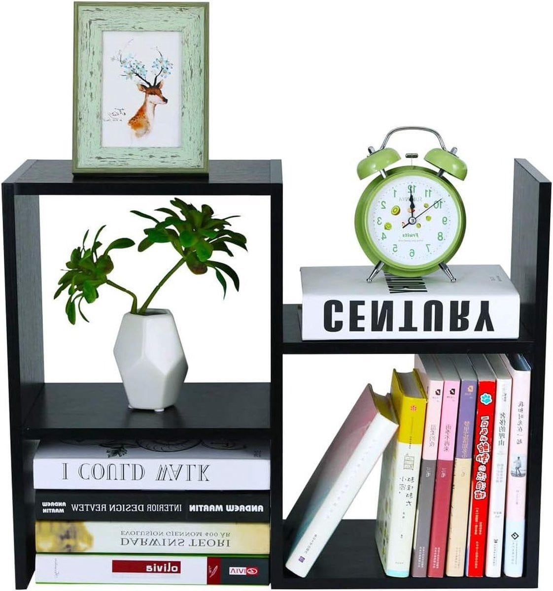 Vrijstaande houten boekenkast donkergrijs - Bureau organizer en tentoonstellingsrek