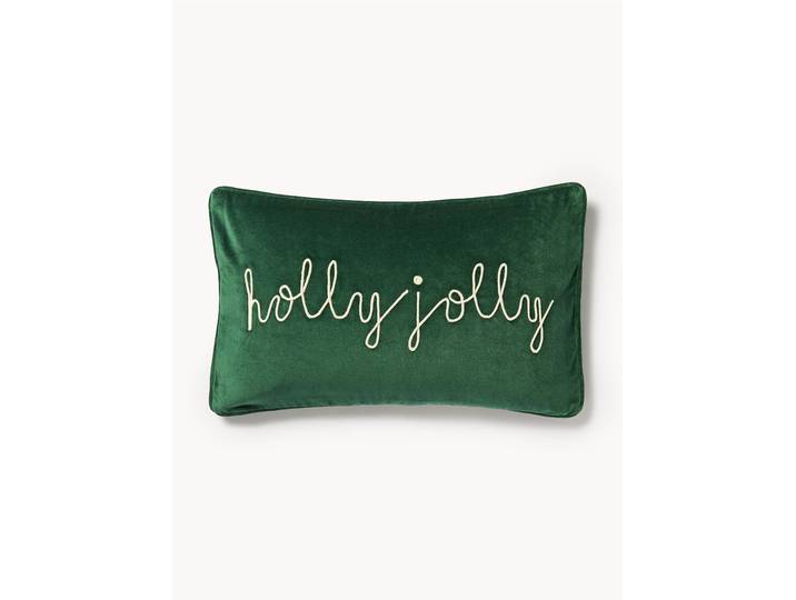 Housse de coussin rectangulaire en velours brodé Holly Jolly