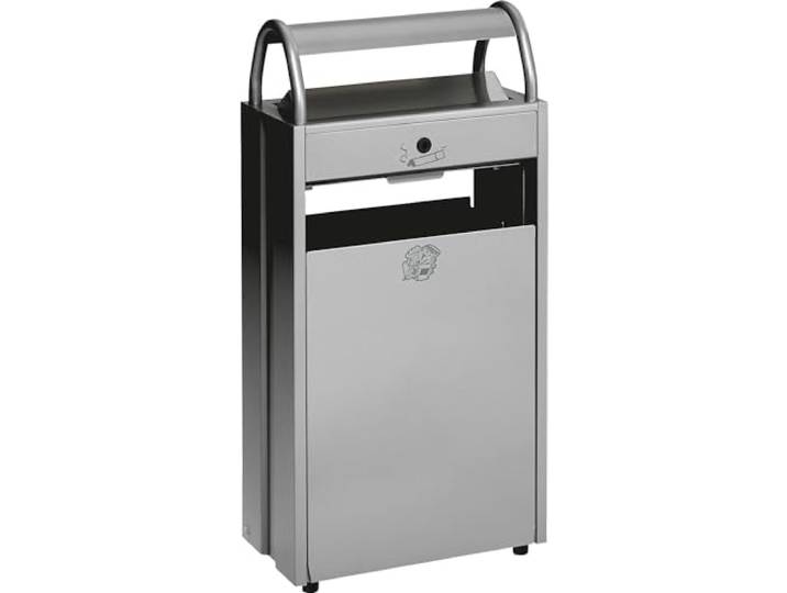 VAR Abfallsammler mit Ascher und Regenschutzdach HxT 960 x 250 mm, Volumen 60 l, silber