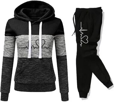 Retailers Go Versatile Casual Women Tracksuit, Sweatshirt Hooded Pullover, Sweatpant Color Block Jogging Outfits, Sport Trousers blackb xxl