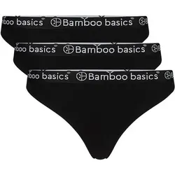 BAMBOO BASICS Bamboo basics Damen String EMMA, 3er Pack - Logo-Bund, atmungsaktiv, Single Jersey, Größe L in Schwarz Schwarz