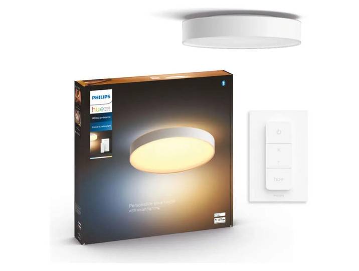 Philips Hue White ambience Enrave Deckenleuchte XL weiß + Dimmschalter, Intelligente Deckenbeleuchtung, Bluetooth/Zigbee, Weiß, LED, Metall, Nicht austauschbare(s) Leuchtmittel