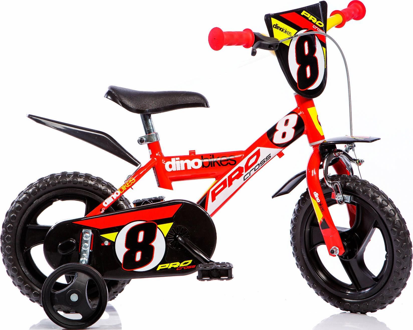 Kinderfahrrad DINO BIKES "12" Pro Cross Kinderfahrrad Jungen stabiler Stahl-Rahmen Stützräder", rot, Fahrräder, Kinder, 22cm, 12 Zoll (30,48cm), Kinderfahrrad, mit Stützrädern, Frontschild und coolen Schutzblechen