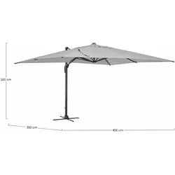 Sonnenschirm Vega aus Aluminium, modern und 360° schwenkbar, hellgrau, rechteckig 3x4 m