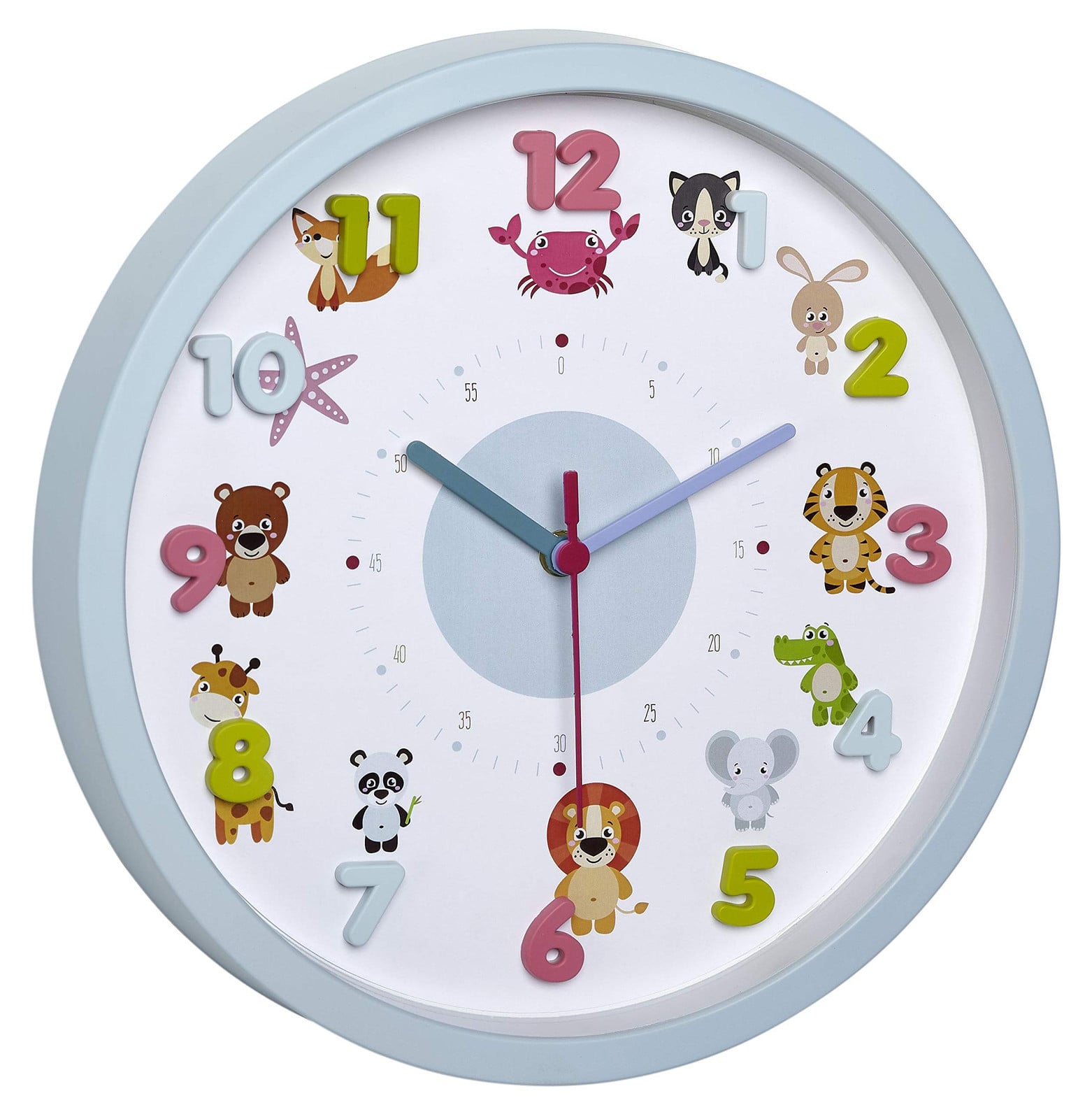 TFA Dostmann Wandklok voor kinderen Little Monsters 60.3051 - blauw met turquoise dieren en monsters