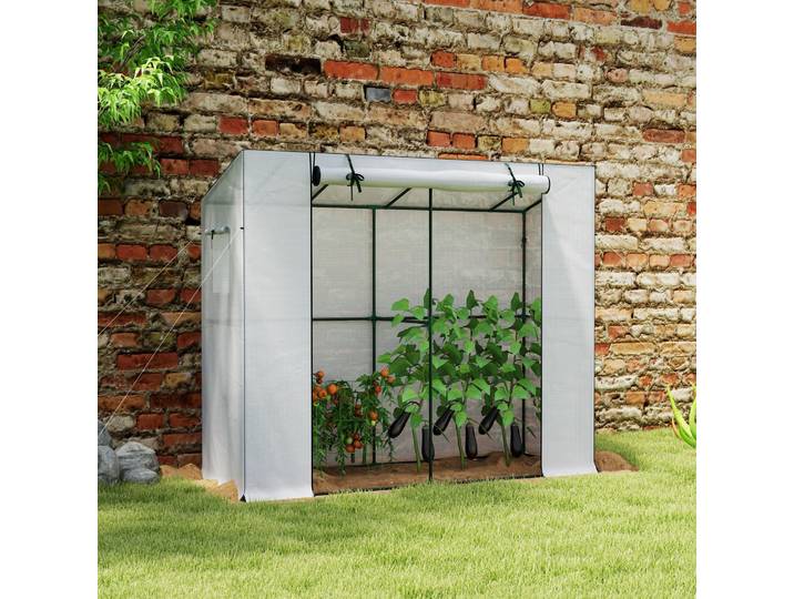Outsunny Mini-Serre Adossée Résistante UV avec Porte Blanc