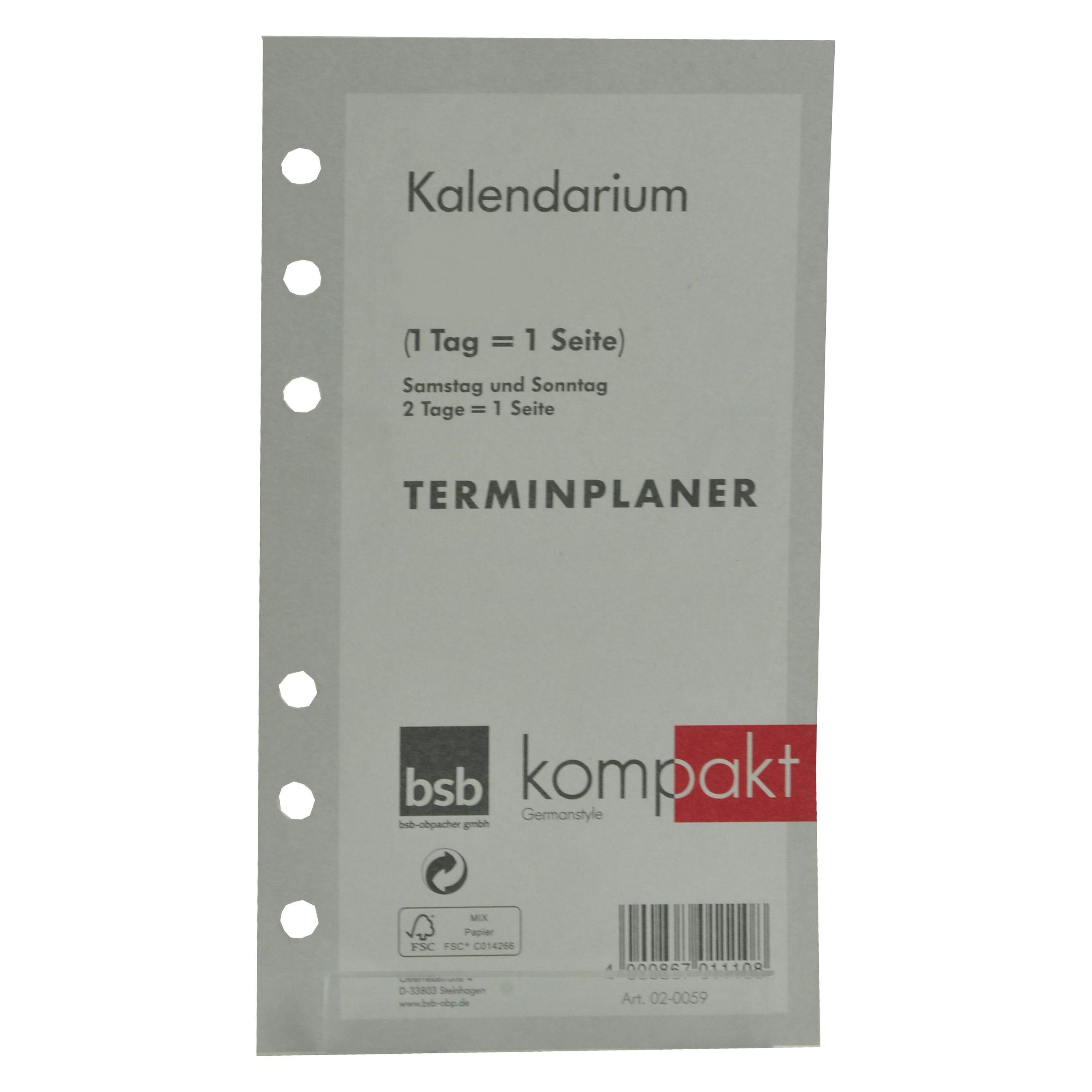 BSB-Obpacher Kalendarium für Timer ca. A6 1Tag/1Seite (A6, 1 Tag / 1 Seite) (02-0059)