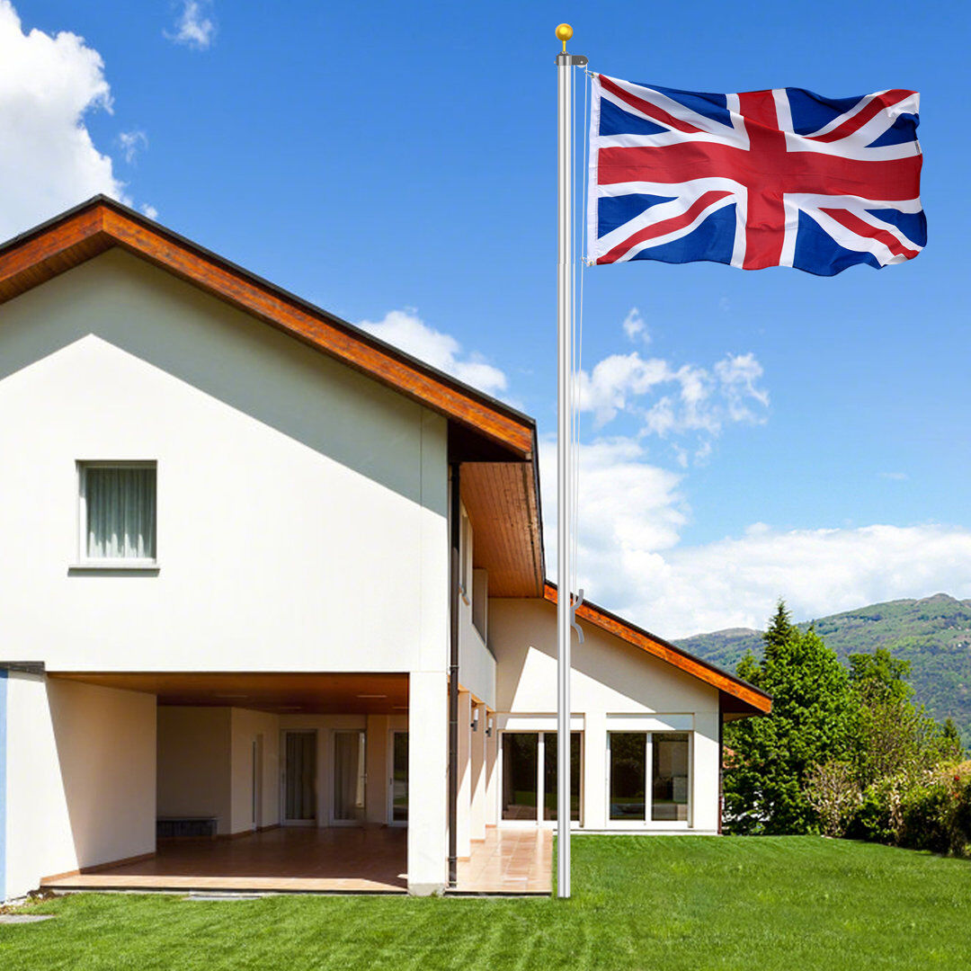 Dakota Fields 20FT Sectional Flagpole Kit with UK Flag, Heavy Duty Adjustable Flag Pole for Residential, Garden Stainless Steel