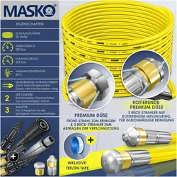 Masko, Hochdruckreiniger Zubehör,  Premium Rohrreinigungsschlauch Set 30m 200bar, kompatibel Kärcher K2-K7, inkl. Adapter