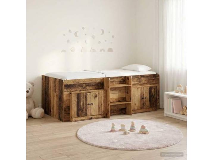 RJPLMFV Hochbettgestell mit Kabinett, 3-teilig, Holz Integrierte Leiter, Lamellen inklusive, geräumige Aufbewahrung, platzsparend, einfache Montage