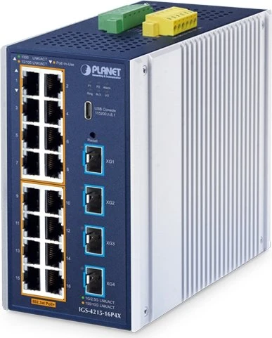 Planet Technology Industrial L2+ 16-Port Managed Switch IGS-4215-16P4X