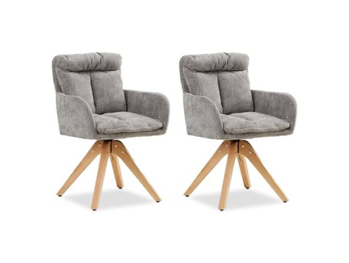 Homestyle4u 2er Set Esszimmerstühle Samt Drehbar - Polsterstühle Grau Küchenstühle mit Armlehne, stabile Holzbeine, Maße 58,5x84x60 cm, Sitzhöhe 50 cm, eleganter Schalenstuhl