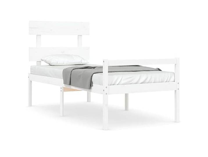 Makastle Seniorenbett mit Kopfteil Weiss Massivholz 90x190 cm Sperrholzlatten