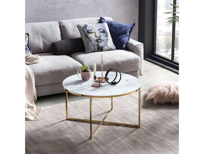 Table basse ronde Morrin Ø 80cm Blanc/Blanc/Doré