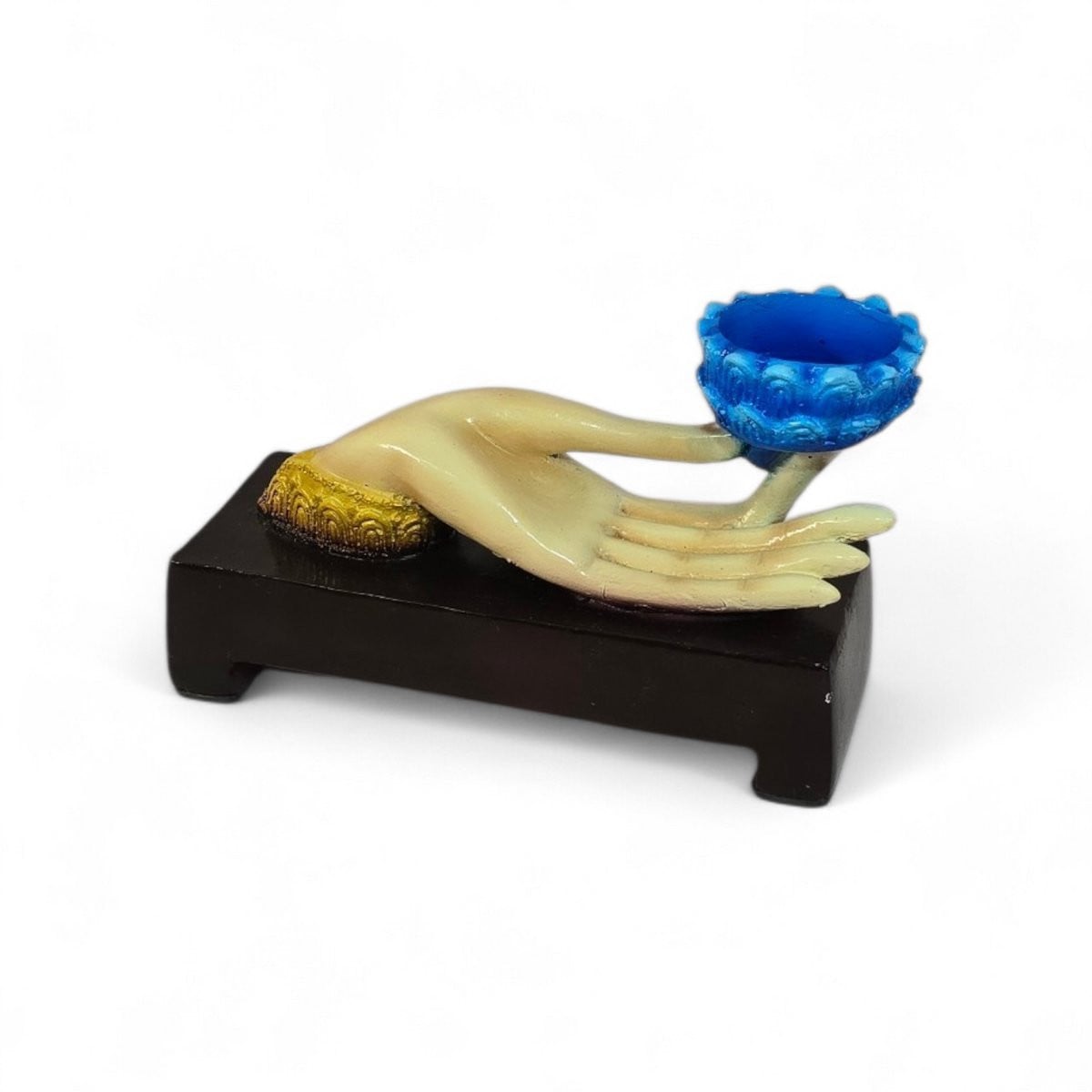 Elegante hand vorm waxinelichthouder in blauw