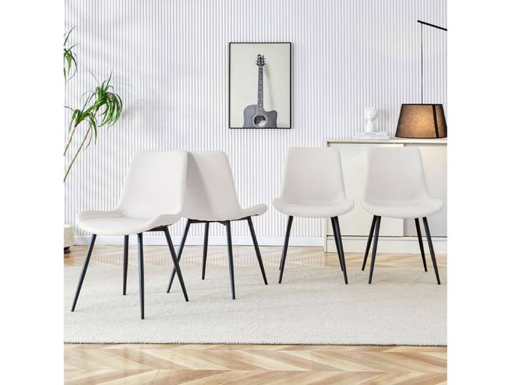 Chaises Salle A Manger 4 Blanc Noir Style Moderne FloraGrace Pour Salle A Manger Pieds Antiderapants 51x58x75 5cm