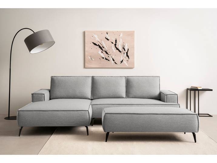 Ecksofa GOODPRODUCT TVINNU Leinenoptik, L-Form, 275 cm, mit Hocker , silber (silbergrau), B:275cm H:83cm T:173cm, Sofas, Ecksofa, stellbar zum Schlafsofa (Krokodilverbinder)