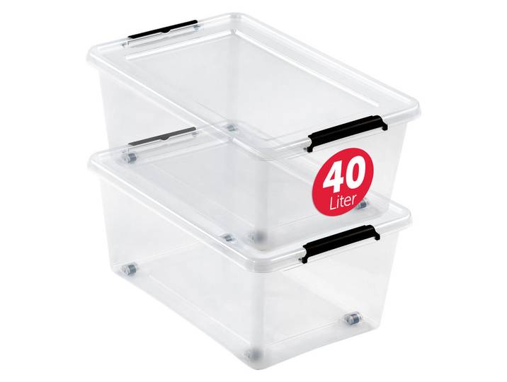 BOXXivo Aufbewahrungsboxen mit Deckel 40l im 2er Set, Transparent, Kunststoff, 39x26x58 cm, Ordnen & Aufbewahren, Dekoboxen & Aufbewahrungsboxen
