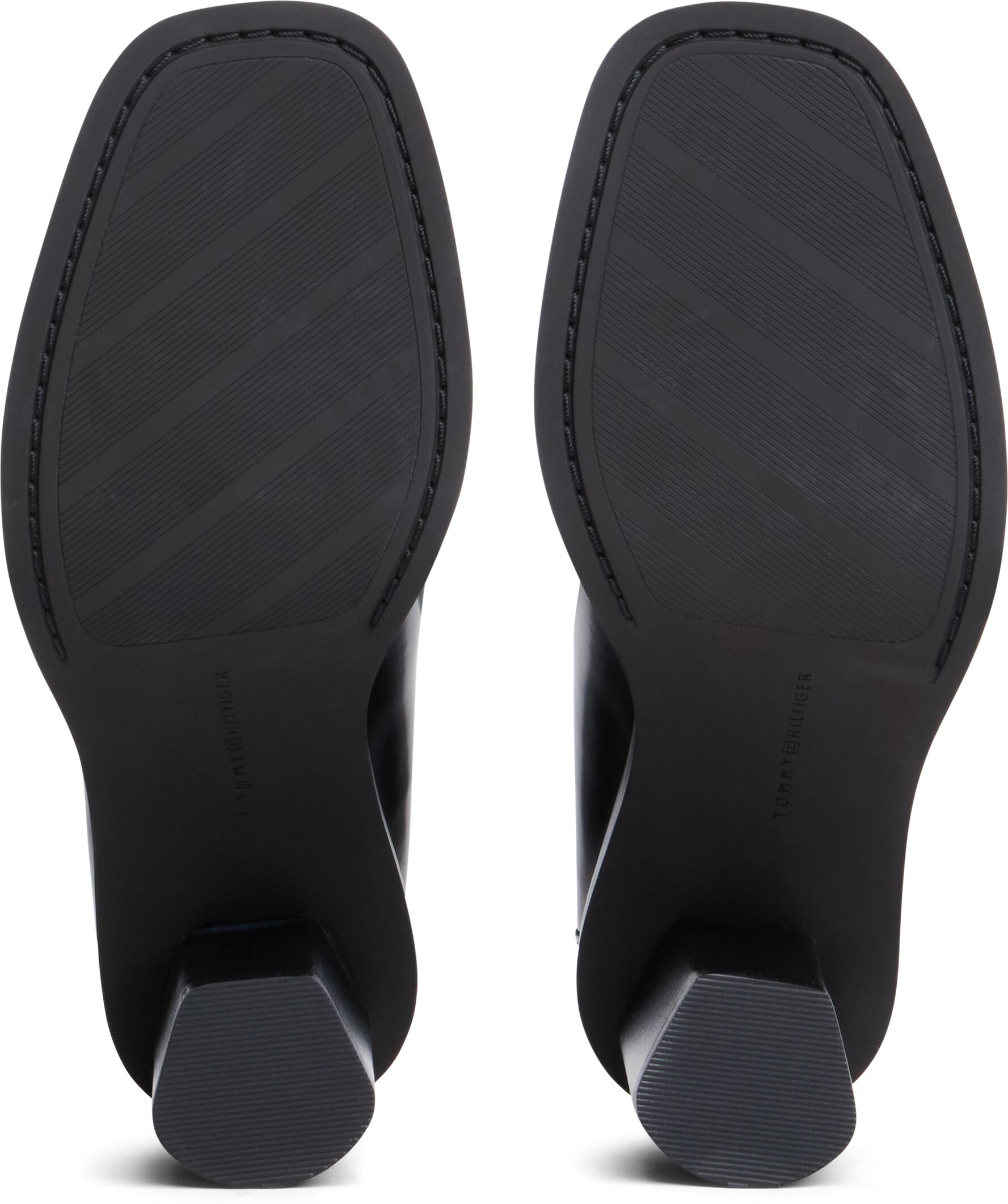 High-Heel-Pumps TOMMY HILFIGER "SQUARE TOE HEELED LOAFER", Damen, Gr. 39, Leder Textil, schwarz, Nappaleder, Schuhe High-Heel-Pumps, Blockabsatz, Partypumps mit dezenten Ziernähten