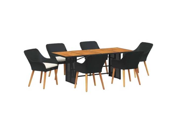 PUGYNBK Garten-Esszimmer-Set, 7-teilig, Schwarz, synthetisches Rattan Robustes Polyrattan, pulverbeschichtetes Stahlgestell, ergonomische Armlehne, einfache Reinigung mit feuchtem Tuch