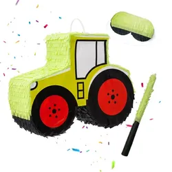 Relaxdays Pinata Traktor mit Stab und Maske Gold,Rot,Schwarz