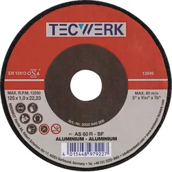 Trennscheibe ALU D125x1mm ger.Alu.Bohr.22,23mm TECWERK