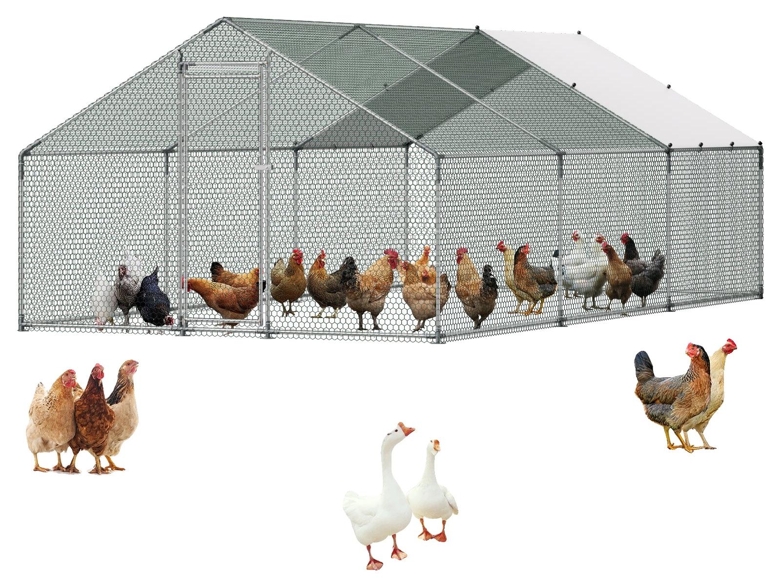 VEVOR Große Metall-Hühnerstall, 2 x 1 x 2 m, Begehbares Hühnergehege mit wasserdichtem Abdeckungen & stabilen Rahmen, Spitzdach Geflügelkäfig Entenstall für Kaninchen Henne Gans im Freien Gartenbau, 3x6x2 m