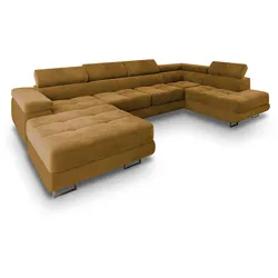 WOHNLANDSCHAFT CASONE R-S Gelb Velours-Stoff mit Schlaffunktion