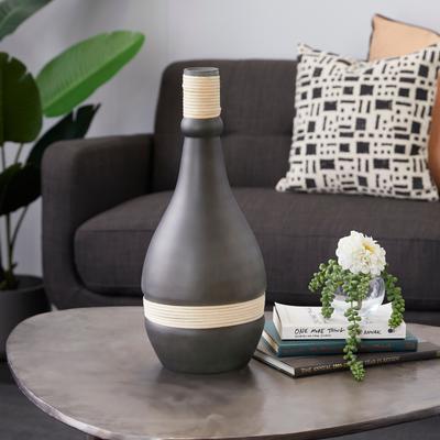 ARCILLA ELEMENTAL Black or Clear Glass Vase with Rattan Detail