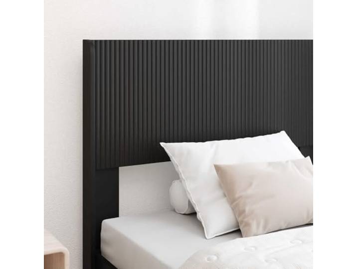 SKTQYQO Bettgestell mit Kopfteil, Schwarz, 75 x 190 cm Technisches Holz, Lattenrost, integrierte Fächer, einfache Reinigung