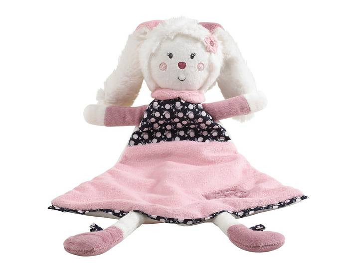 Doudou mouchoir lapin en velours blanc - MISS FLEUR DE LUNE - SAUTHON