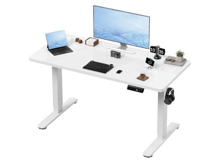 Homall Bureau Assis-Debout Electrique 120x60cm Blanc Plateau 18mm Colonne 80x50 Reglable 72-118cm 2 Memoires