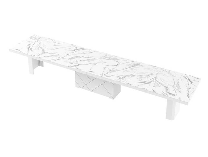 designimpex Esstisch HEK-111 Marmor Natur Weiß Hochglanz XXL ausziehbar