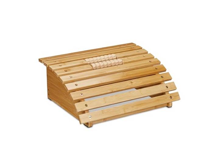 Relaxdays Repose-pieds pour le bureau\, avec rouleaux\, ergonomique\, massant et relaxant\, en bambou\, nature