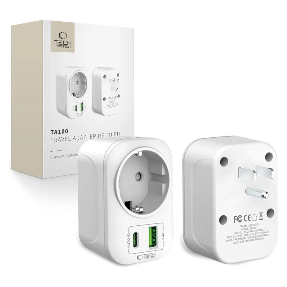 Tech-Protect TA100 REISEADAPTER USA AUF EU WEIss (5906302368532)