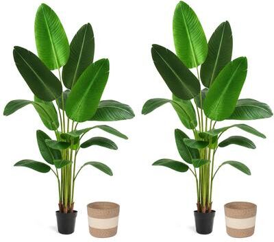 Kodotan sofa Bird of Paradise Artificial Plant 6 ft Tall Faux Banana Leaf Tree, 2 Pack.18-blade fan, Large Decorative Artificial Plants