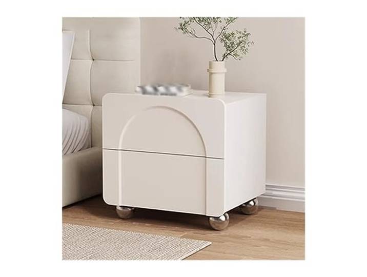 YANG11FAN Vielseitig Kleiner Nachttisch aus Holz einfache Aufbewahrung Nachttisch mit Doppelschublade(Weiß,Mittel)