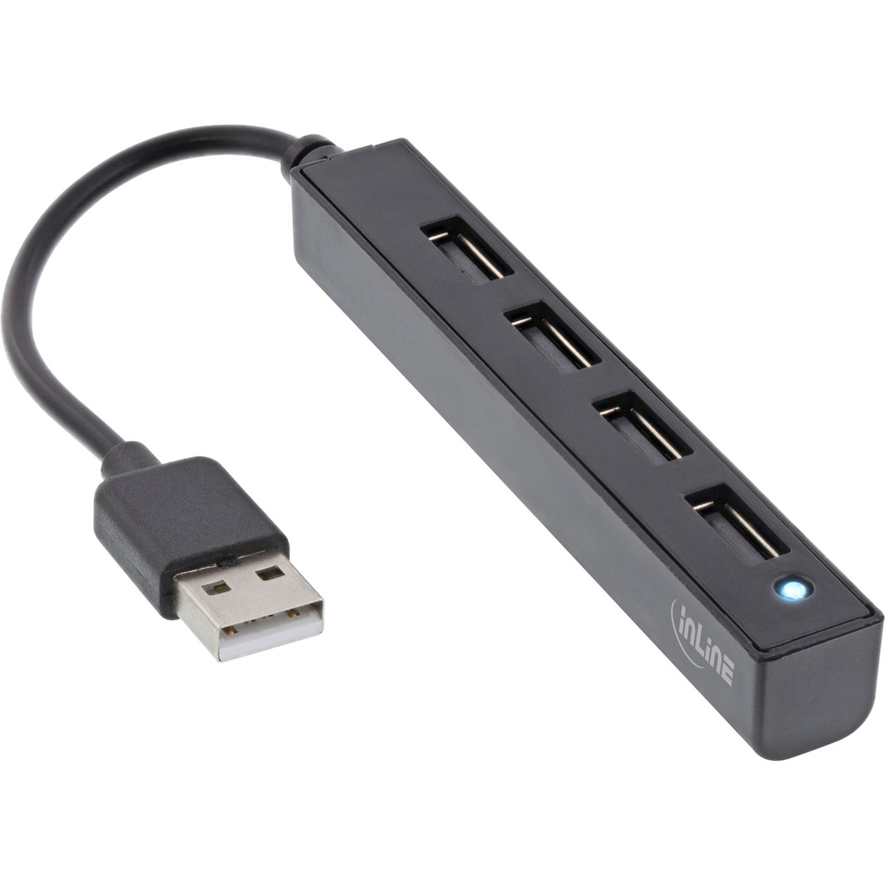 0.15m InLine USB 2.0 Hub, schwarz, Kabel, schmale Bauform