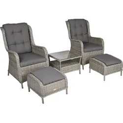 Garden Pleasure Sessel-Set VALENCIA, Polyrattan Schilfgrau / Kissen 100 % Polyester Dunkelgrau