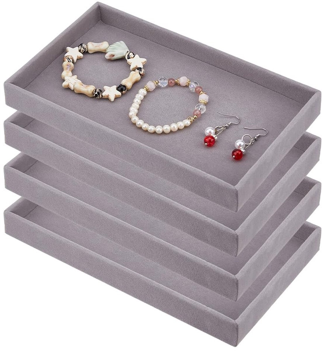 Dailygoods Sieradenorganizer Fluwelen Dienbladen - Stapelbare Display Trays voor Oorbellen, Ringen en Kettingen