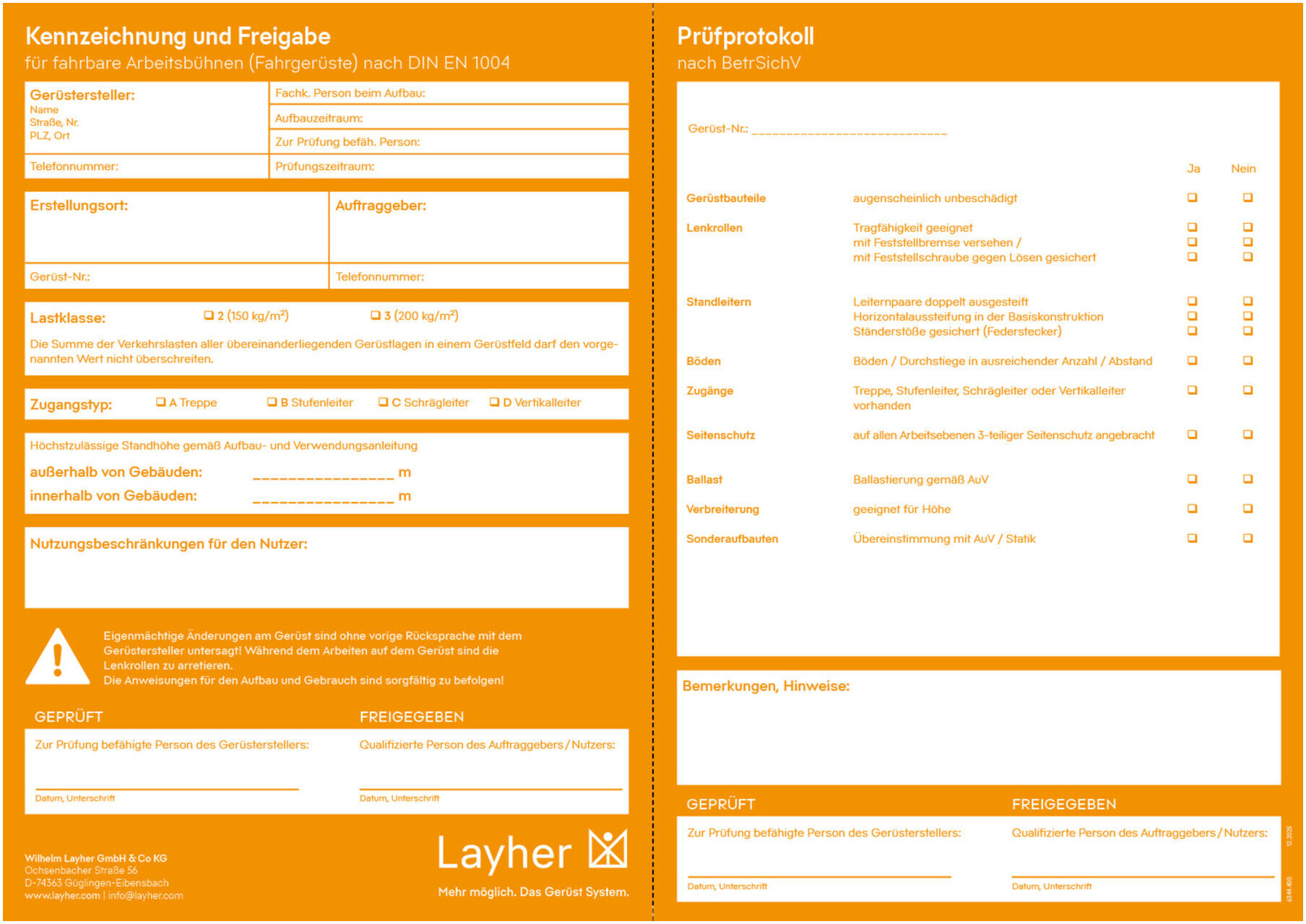 Layher Kennzeichnungsblock 50 Exemplare mit Perforation (6344400)